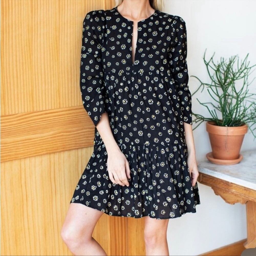 India Collection Emerson Fry Layla Babydoll Dress black organic cotton daisy XS